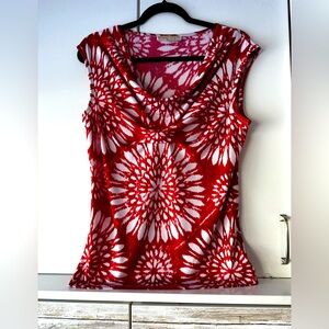 Michael Kors size medium, scoop, neck,  cap sleeved, red, and white top.